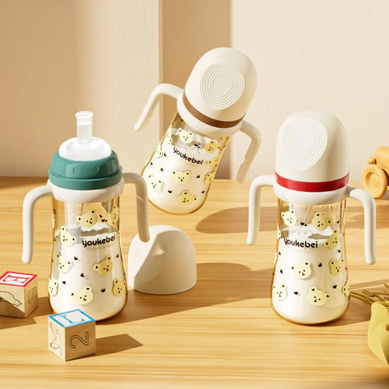300ml Baby Drinking Cup with Straw & Gravity Ball – Spill-Proof Wide Caliber Bottle with Handle